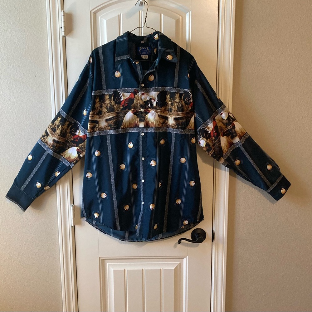 Vintage Tucan Mexican Rooster Western Shirt Pear Snaps Sz XL